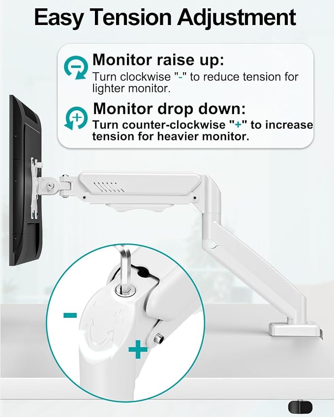 Dual Monitor Arm Desk Mount Fits 13 to 32 inch Computer Screens, Holds 4.4 to 19.8lbs Display VESA Mount, Adjustable Double Monitor Stand with Clamp/Grommet Base, 75/100mm Bracket, White, Freelift - Image 8