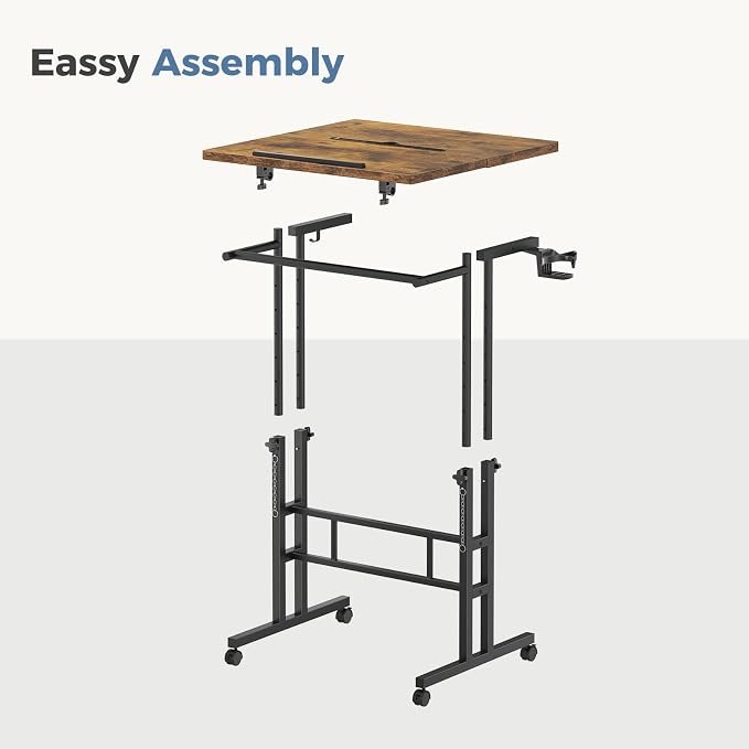 DUMOS Rolling Standing Desk, Sit Stand Desk, Computer Cart | 23.6 Inch Width, Height Adjustable, Split Top, Mobile Laptop Workstation, Office Table, Portable Design, Rustic Brown - Image 8