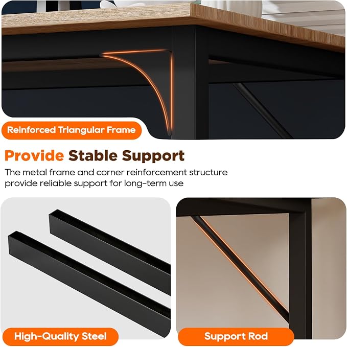 PayLessHere | 63 Inch Computer Desk | Nature | Office Desk with Metal Frame, Adjustable Feet | Water-Resistant, Scratchproof Surface | Sturdy Writing Table for Home Office or Study | Pack of 1 - Image 5