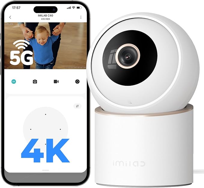 IMILAB 4K 8MP Security Camera Indoor, 360° View Pet/Dog/Baby Camera with Xiaomi Home App, 2.4G/5G WiFi Plug-in Room Cam, Color Night Vision, Pet&Human Track, Two-Way Audio, No Subscription(C40) by IMILAB