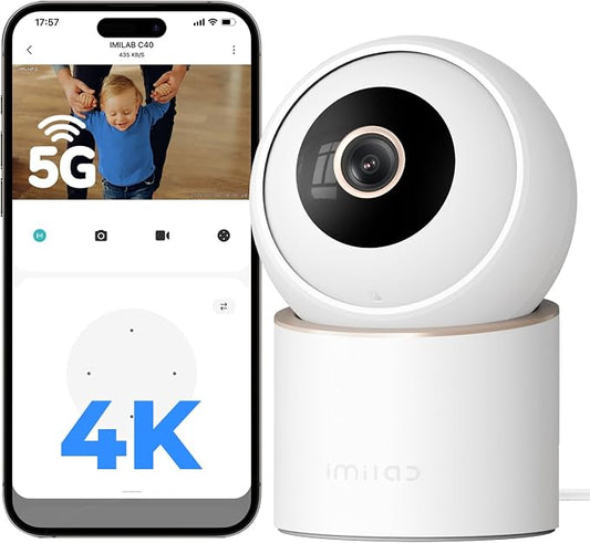 IMILAB 4K 8MP Security Camera Indoor, 360° View Pet/Dog/Baby Camera with Xiaomi Home App, 2.4G/5G WiFi Plug-in Room Cam, Color Night Vision, Pet&Human Track, Two-Way Audio, No Subscription(C40) by IMILAB