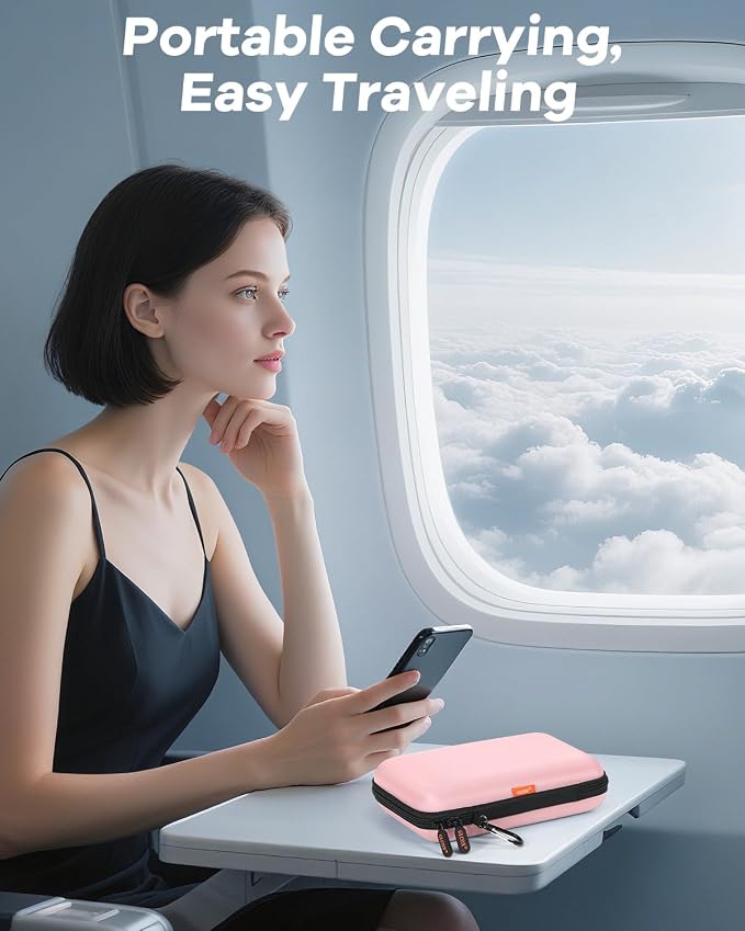 Gentle-Pink Hard Shell Carrying Case for External Hard Drive, Hard Disk, Power Bank, Charger, Cable, Tool, Electronic Accessories - Large Storage Pouch Portable Travel Bag Case for Women Girls Lady - Image 4