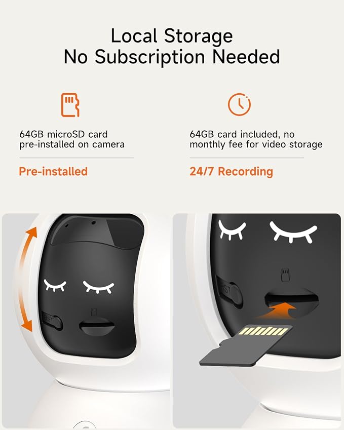 Smart 3K Indoor Dome Security Camera with AI Human/Pet/Facial Detection, 360° Pan-Tilt Coverage, 2-Way Audio, 2.4GHz 5GHz Dual-Band Wi-Fi - Includes 64GB SD Card & No Subscription Needed - Image 5
