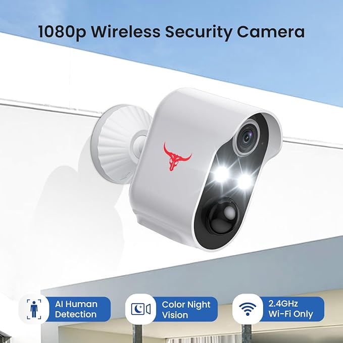 1080P Wireless Security Camera Outdoor, Battery Powered, AI Human Detection, Color Night Vision, 2-Way Audio, IP65 Waterproof, 2.4G Wi-Fi, Cloud Storage (1 Spotlight) - Image 9