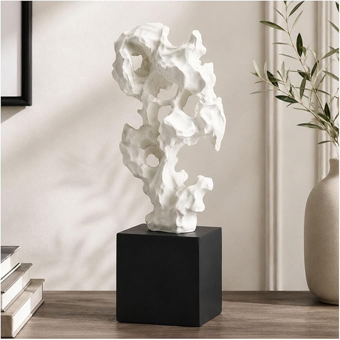 11.8" Modern Abstract Sculpture | Stone Home Decor, Resin White and Black Art Statues for Living Room, Coffee Table Centerpiece, TV Stand Shelf Bookshelf Decor by Unknown