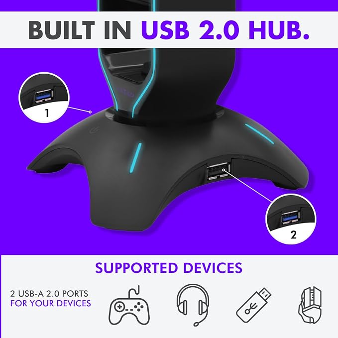 Tilted Nation Gaming Headset Stand | RGB Headphone Stand for Desk with Mouse Bungee and USB Hub (Cool and Clean Setup) Gaming Headset Holder - Perfect Gamer Gift Accessory - Image 3
