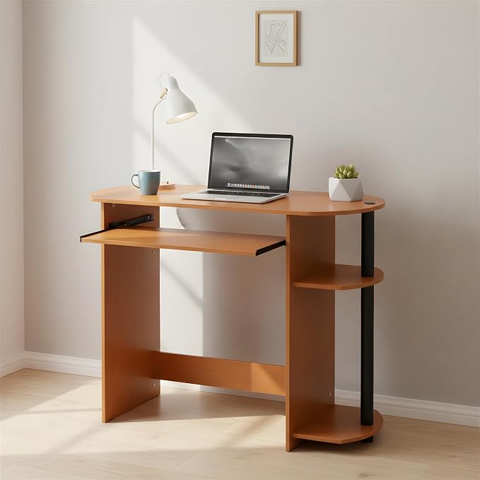 Furinno Simplistic Desk, 31.5" Wide Gaming Desk with Keyboard Tray, Computer Desk with Rounded Edges, Office Desk, for Home Office, Bedroom, Light Cherry Oak - Image 2