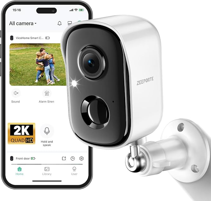 Security Cameras Wireless Outdoor, 2K Cameras for Home Security with Color Night Vision, SD/Cloud Storage,Longer Battery Life, Weatherproof, AI Motion Detection, Spotlight Siren Alarm by ZEEPORTE+SECURITY