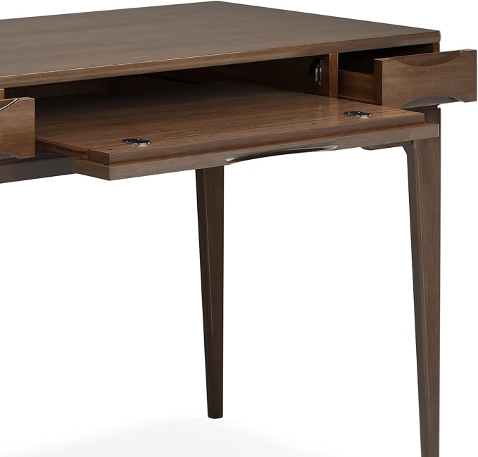 SIMPLIHOME Harper Desk and Bookcase Bundle - 48 inch Wide Solid Wood Mid Century Modern Desk with Drawers and 24 inch Wide 4-Shelf Bookcase in Walnut Brown, Home Office Furniture (Set of 2) - Image 10