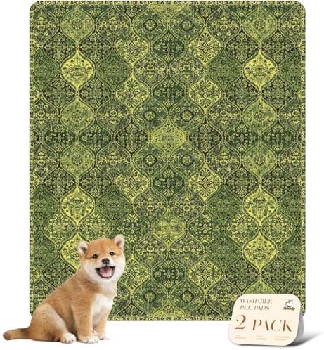 nunubaby Washable Pee Pads for Dogs, Stylish, Non-Slip and Leak-Proof Pee Pads. Reusable Potty Pads for Dogs for Crates and Floors.(Green/Multi,31" x36" ) by Nunubaby