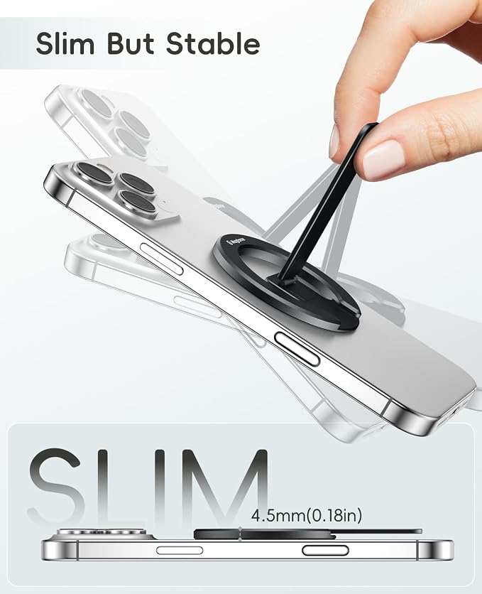 Dual-Sided Magnetic Phone Stand for MagSafe, Adjustable Kickstand Phone Foldable Holder Grip with Strong Magnet Compatible with Car Mounts Gym Equipment for iPhone 17/16/15/14/13 Series, Black - Image 4