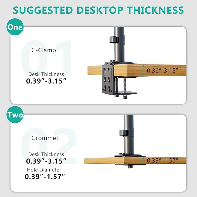 WALI 4 Monitor Mount for 13-49 inch Ultrawides on Top Bracket and 27 inch Screens on Lower Brackets, Heavy Duty Arm Extra Tall Quad Monitor Stand, up to 44 lbs (GSDM004S-P), Black - Image 6