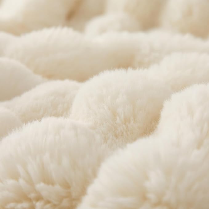 COOVA Faux Fur Throw Blanket for Couch, Cozy Soft and Fuzzy Plush Rabbit Fur Bubble Blanket for Sofa Bedroom Living Room, 50x60 Inches Ivory White - Image 5