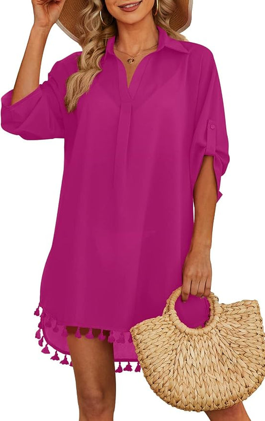 Yincro Women Swimsuit Cover Up Shirt 2026 Tassel Beach Bathing Suit for Swimwear Bikini Dress by YINCRO