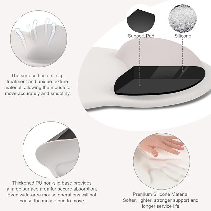 MOSISO Wrist Rest Support for Mouse Pad&Keyboard Set, Stone Gray | Circle Curved Ergonomic Mousepad Non-Slip Base Home/Office Pain Relief&Easy Typing Pad with Soft Cloth&Silicone Lining - Image 2