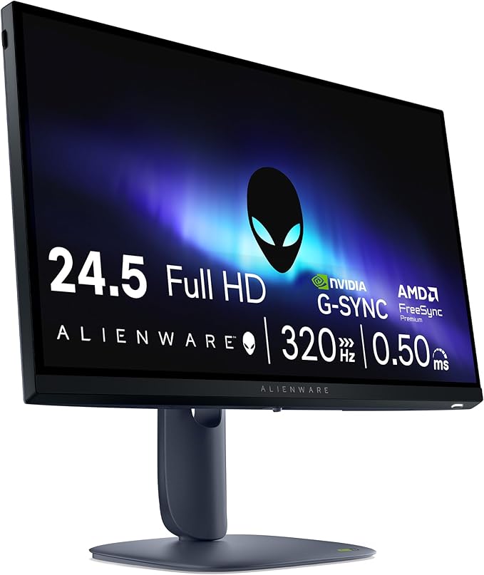 Alienware 24 Gaming Monitor AW2525HM, FHD IPS Panel, 320Hz, 0.5ms, G-SYNC | FreeSync Premium, 400 Nit Brightness, 1000:1 Contrast, 99% sRGB, Anti-Glare, USB Hub, Height Tilt Swivel, VESA 100x100 by Alienware