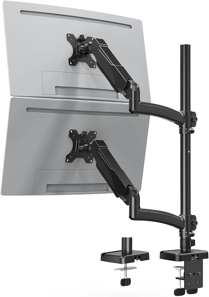 MOUNTUP Vertical Dual Monitor Mount Holds 4.4-17.6lbs, up to 32 Inch Stacked Monitor Mount with Gas Spring Arm with Clamp/Grommet Base, Dual Monitor Stand for Desk, For Home Office, VESA 75x75/100x100 by MOUNTUP