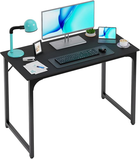 PayLessHere | 39 Inch Computer Desk | Black | Sturdy Office Desk | Metal Frame, Adjustable Feet | Water-Resistant, Scratchproof Surface | Writing Table for Home Office or Study | Pack of 1 by PayLessHere