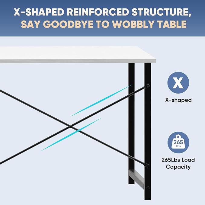 DUMOS 32 Inch Small Computer Desk, Gaming Desks for Home Office Bedroom | Modern Study Writing Work Table, Craft PC Desk Simple Workstation with Reinforcement Structure, Black and White - Image 6