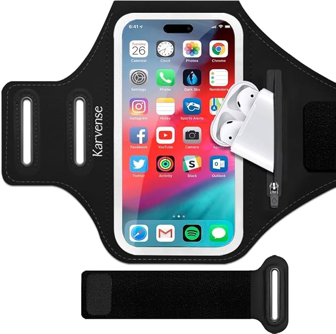 Phone Holder for Running-Karvense Phone Arm Bands w/Earphone Bag for Running&Gym& &Workout&Jogging, Cell Phone Armband for iPhone 17 Pro Max/16 Pro Max/15 Pro Max, Samsung Galaxy S Ultra/Plus- 6.9’’ by Karvense