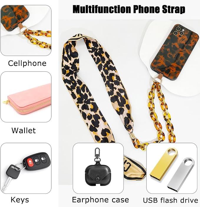 Phone Crossbody Chain Cell Phone Lanyard,Universal Leather+Metal Shouder Strap with Phone Tether Patches (S) - Image 5