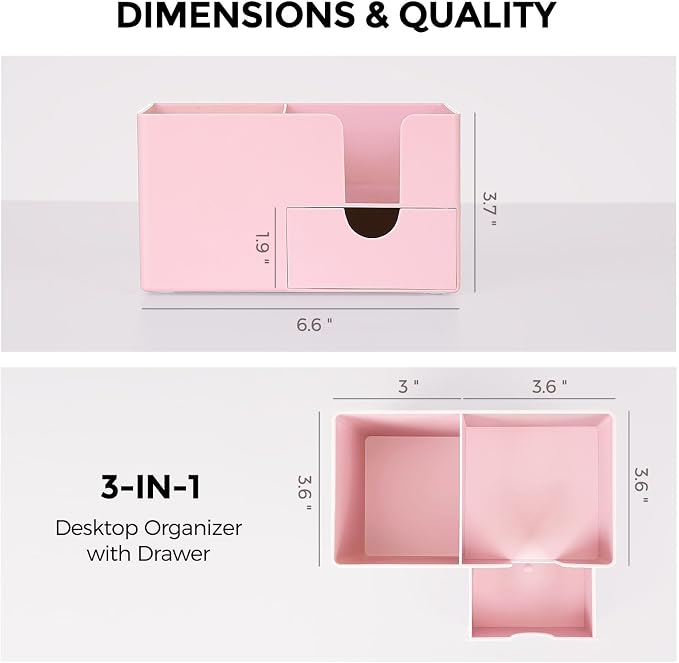 SKYDUE Small Desk Organizer with Drawer | 3 Compartments, Desk Pen Holder, For Home, School, Classroom & Office - Image 5