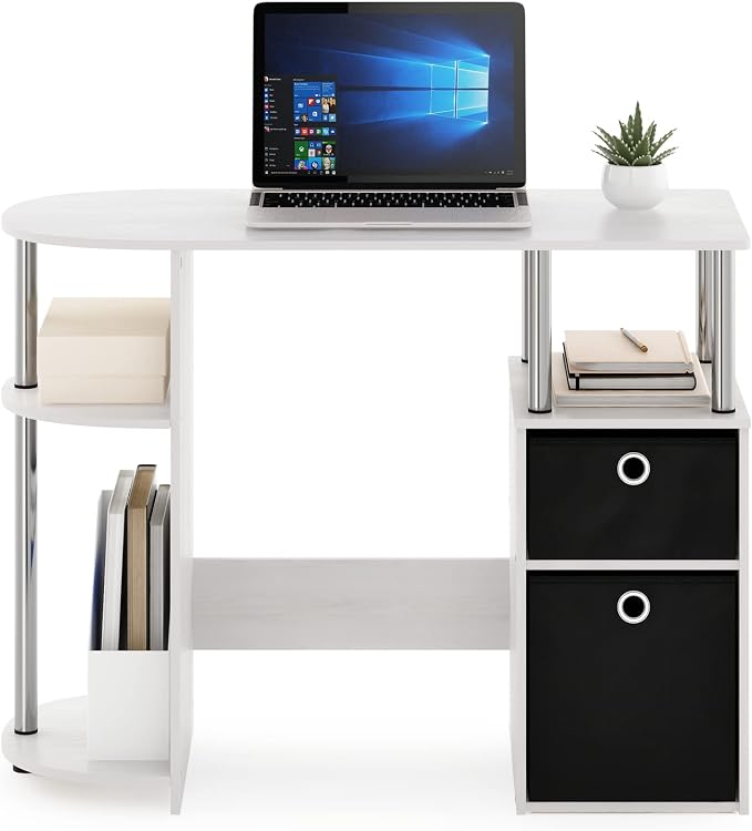Furinno Jaya Simplistic Computer Study Desk, White Oak/Chrome/Black - Image 4