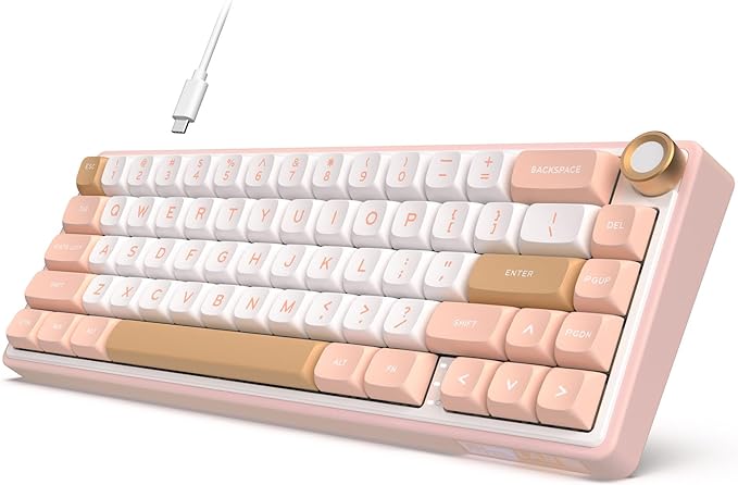 RK ROYAL KLUDGE R65 Wired Mechanical Keyboard with Volume Knob, 60% Percent RGB Backlit Gasket Mount Gaming Keyboard with PBT Keycaps, MDA Profile, QMK/VIA, 66 Keys Hot Swappable Cream Switch, Pink by RKROYALKLUDGE