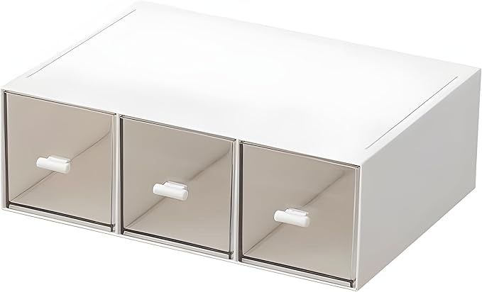 Desk Drawer Organizer, Stackable Storage Drawers, Plastic Compact Desk Storage Box Great for Office School Home Small Space - Large 3 Drawers (White) by kulusion
