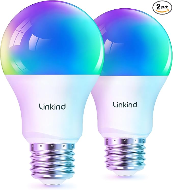 Linkind Matter Smart Light Bulb, Smart Bulbs Work with Apple Home/Siri/Alexa/Google Home/SmartThings, LED Color Changing Light Music Sync RGTBW, Smart Home, 60W 800LM A19 E26 2.4Ghz WiFi Only, 2 Pack by Linkind