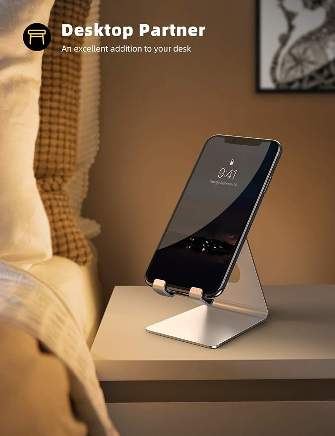Lamicall Cell Phone Stand, Desk Phone Holder Cradle, Compatible with Phone 12 Mini 11 Pro Xs Max XR X 8 7 6 Plus SE, All Smartphones Charging Dock, Office Desktop Accessories - Silver - Image 4