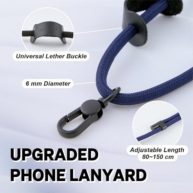Universal Phone Lanyard, Anti-Theft Crossbody Strap for iPhone 16 Pro Max and Most Smartphones, Adjustable Cell Phone Neck Holder w/ 2 Non-Adhesive Tether Tabs for Men and Women, Navy/Black - Image 2