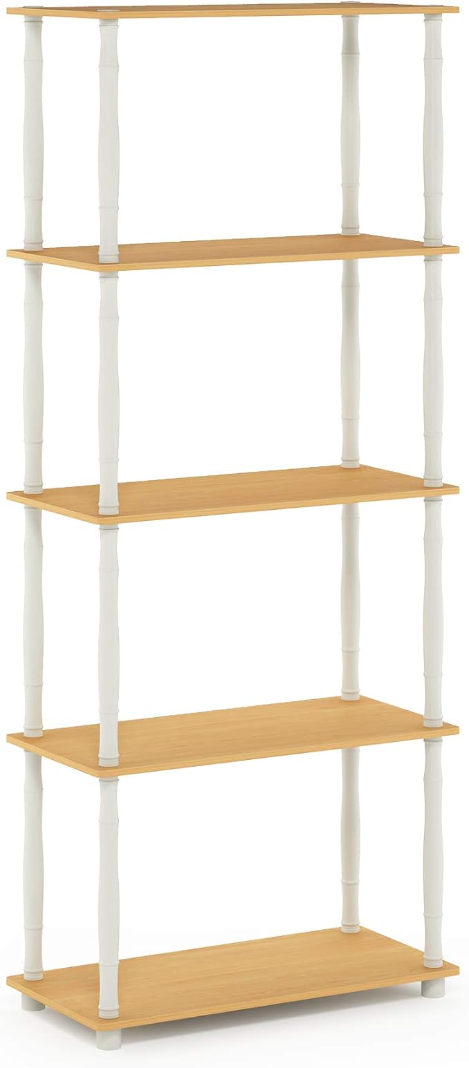 Furinno TURN-S-TUBE Storage Shelves, 5-Tier Book Shelf, Corner Shelf, Toolless Open Shelves, Classic Tubes, for Organization and Storage, Living Room, Garage, Home Office, Beech - Image 6