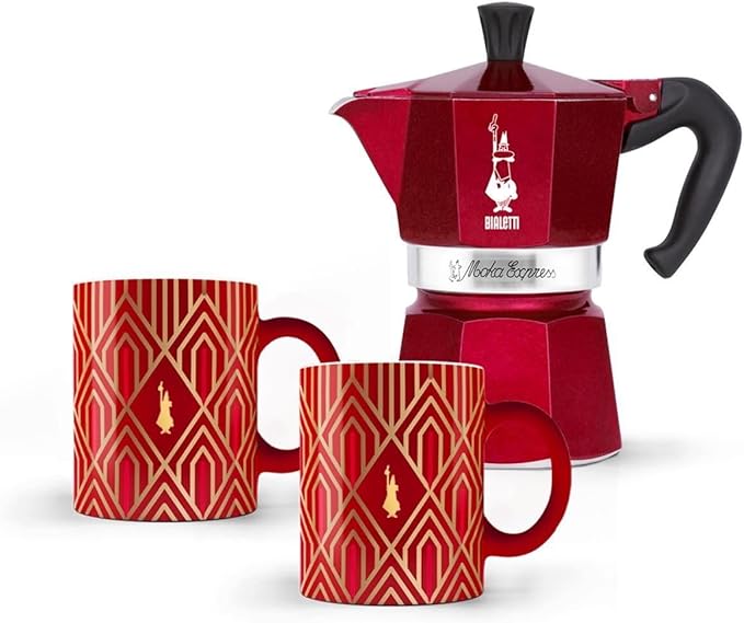 Bialetti Set Moka Express 3 Cups + 2 Mugs Art Deco by Bialetti
