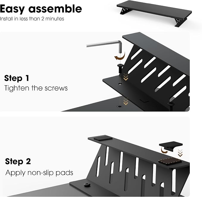 Fenge Monitor Stand Riser, 31.5 Inch Desk Top Shelf for 2 Monitors, Computer Stands for Desk, Wood & Steel Desktop Riser for Laptop, PC, Printer - Image 4