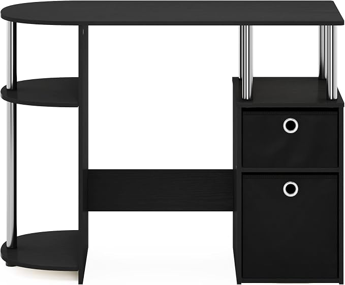 Furinno Jaya Simplistic Computer Study Desk, Americano/Chrome/Black - Image 6