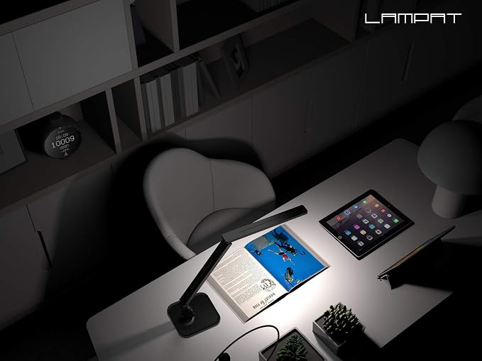 Lampat Dimmable LED Desk Lamp, 4 Lighting Modes (Reading/Studying/Relaxation/Bedtime), 5-Level Dimmer, Touch-Sensitive Control Panel, 1-Hour Auto Timer, 5V/1A USB Charging Port, Piano Black - Image 8