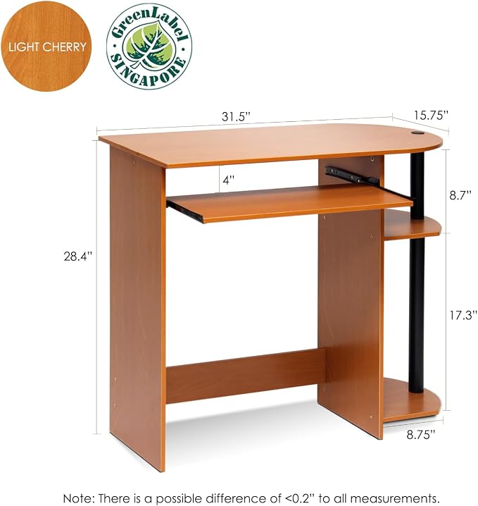 Furinno Simplistic Desk, 31.5" Wide Gaming Desk with Keyboard Tray, Computer Desk with Rounded Edges, Office Desk, for Home Office, Bedroom, Light Cherry Oak - Image 3