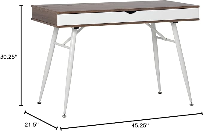 Calico Designs Alcove Modern Desk with Large Split Drawer Storage, White/Chestnut - Image 3