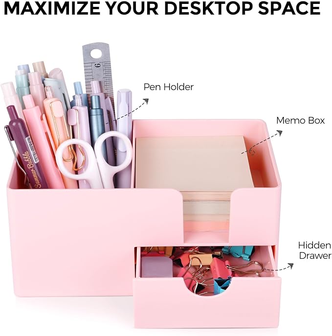 SKYDUE Small Desk Organizer with Drawer | 3 Compartments, Desk Pen Holder, For Home, School, Classroom & Office - Image 3