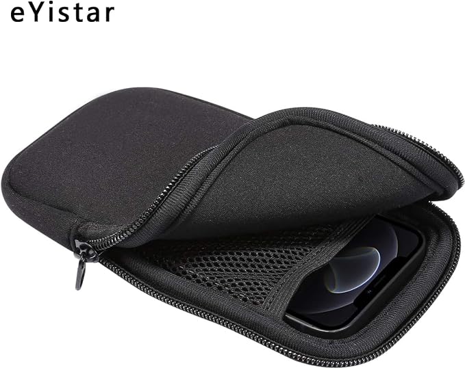 Neoprene Shock Absorbing Proof Pouch Large Cell Phone Sleeve Case Cover w Zipper/Neck Strap for iPhone 14 Plus Samsung Galaxy Note20 Ultra S22 Ultra A13 A03 A23 Moto G Power 2022 LG Stylo 6 (Black) - Image 4