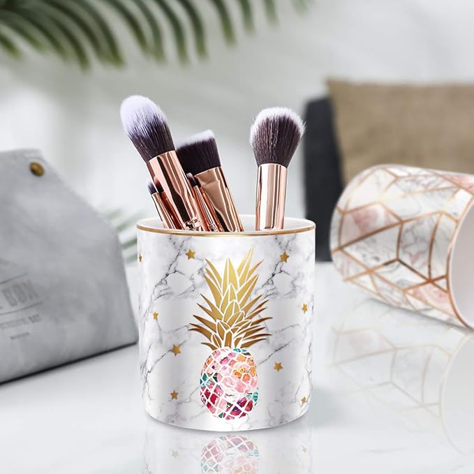 Cute Pen Holder for Desk, Ceramic Pencil Organizer, Makeup Brush Holder, Office Decor and Desk Accessories Durable Ceramic, Pineapple Pattern - Image 4