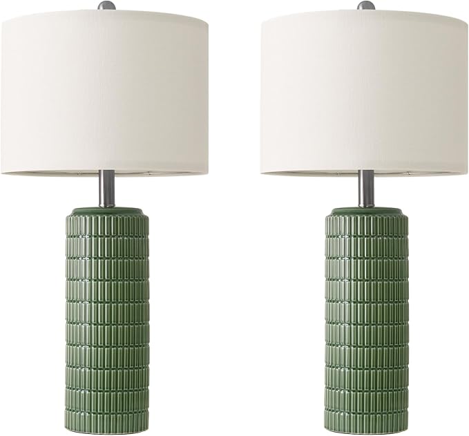 PoKat 27.5" Dark Green Ceramic Table Lamps for Living Room, Farmhouse Table Lamps Set of 2 for Bedroom Night Stands, Modern Bedside Lamps for End Side Table, Vintage Nightstand Decor Lamps Home Office - Image 8