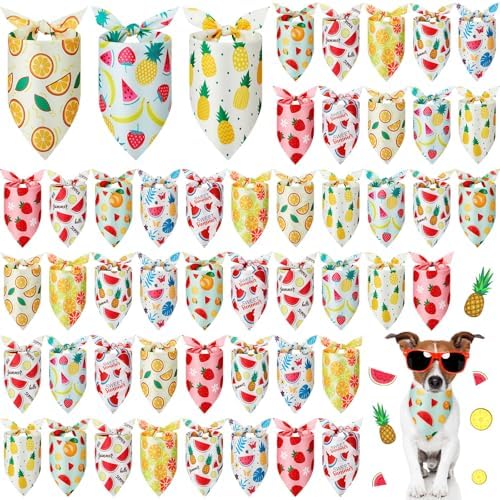 Weewooday 50 Pcs Fruit Dog Bandanas Bulk for Summer Soft Bibs Adjustable Triangle pet Bandana for Small Medium Large Costume(Fruits Pattern, 19.7 x 13.8 x 13.8 Inch) by Weewooday