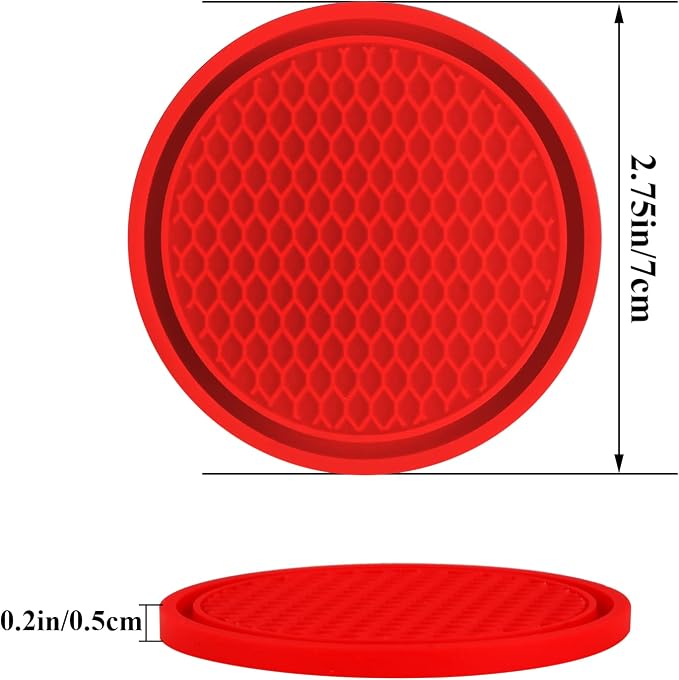 4 Pack Car Coasters, 2.75inch Universal Non-Slip Car Cup Holder Coaster for Car, PVC Cup Pad Mat Car Coasters for Cup Holders for Women (Red) - Image 2