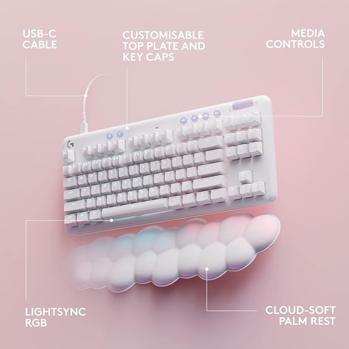 Logitech G713 Wired Gaming Keyboard with LIGHTSYNC RGB Lighting, Tactile Switches (GX Brown), and Keyboard Palm Rest, PC and Mac Compatible, White Mist - Image 7