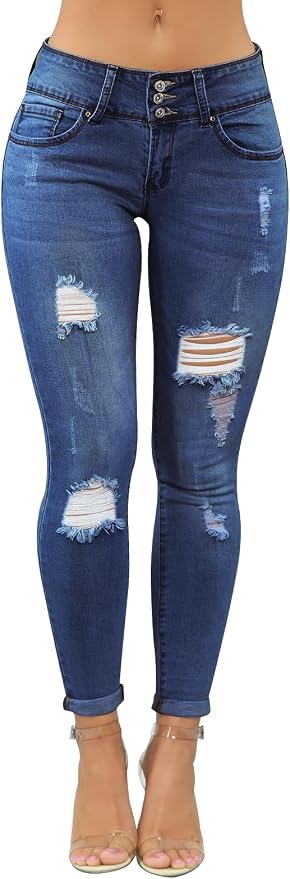 KUNMI Women's Skinny Ripped Trendy Jeans Distressed Stretchy Denim Pants - Image 2