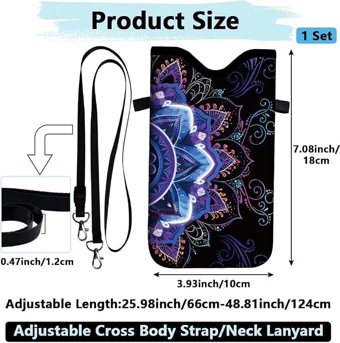 Floral Phone Pouch Neoprene Cell Phone Sleeve Purple Nylon Waterproof Cellphone Bag Case with Crossbody Strap Neck Lanyard Protective Carrying Cover Fits Most Smartphones 7.1 x 3.9 Inch - Image 2