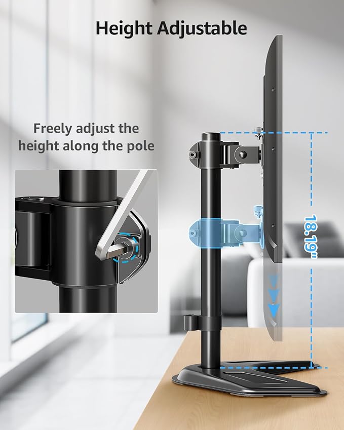 MOUNTUP Single Monitor Stands, Freestanding VESA Monitor Desk Mount fits 13'' to 32'' Computer Screen with Height Adjustable, Swivel, Tilt, Rotation, 17.6 lbs Load, For Home Office, VESA 75x75/100x100 - Image 4