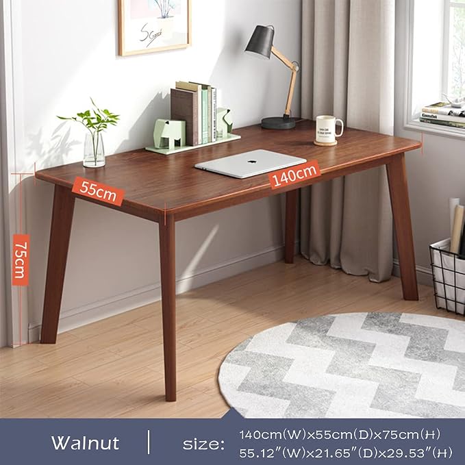 IOTXY Simple Wooden Writing Desk - Modern Minimalist Style PC Laptop Computer Workbench with Solid Wood Legs, 55" W Home Office Work Table for TV Stand Music Video Live Broadcast Workstation, Walnut - Image 2